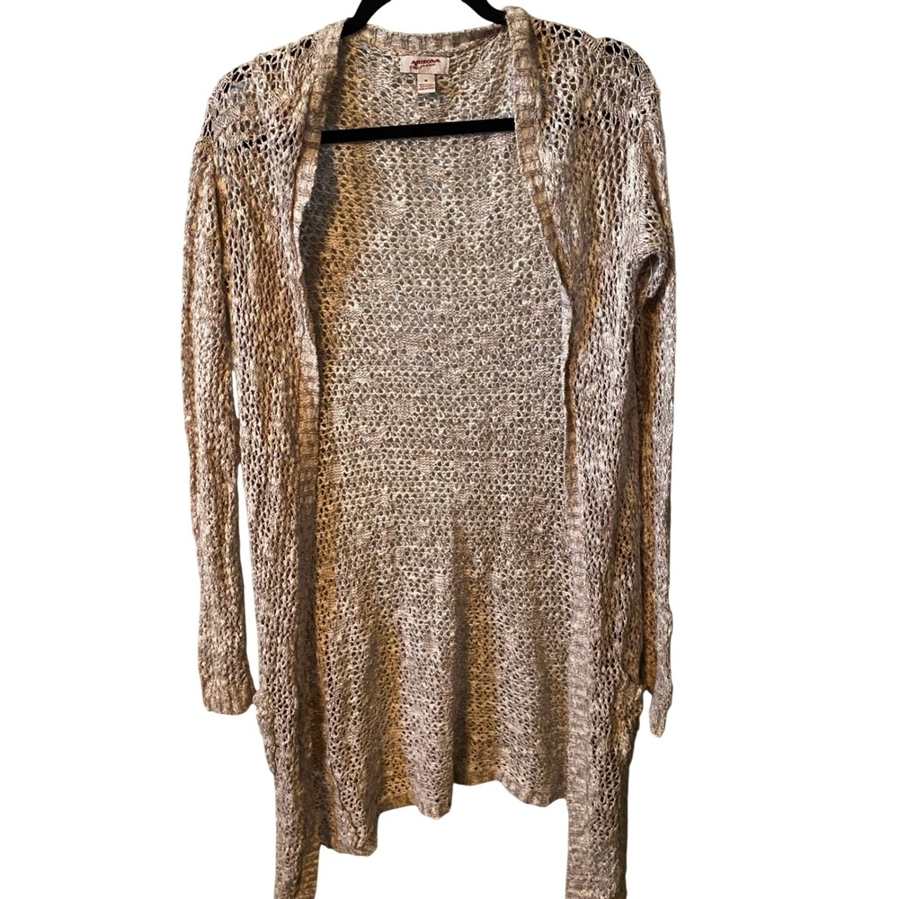 Arizona Jeans Co Open Knit Cardigan Sweater Tan Women's Size M‎